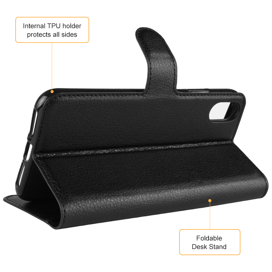 Leather Wallet Case & Card Holder Pouch for Apple iPhone X / Xs - Black